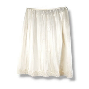 VTG EUC 70's Romantic Floral Lace Edge Trim Elastic Waist Half Slip Sz. S Ivory